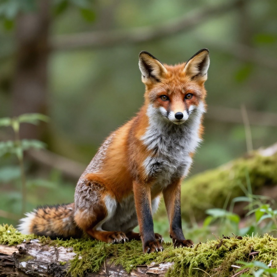 A detailed photograph of a red fox on a mossy log, generated by Z-Image Turbo at 1024 by 1024